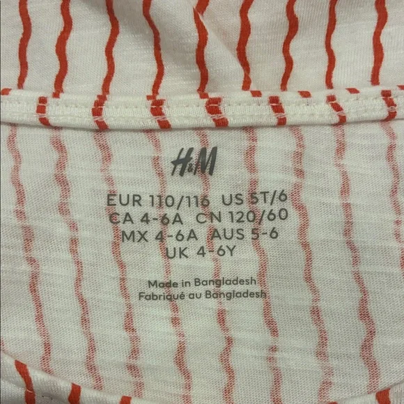 H&M Girls Red & White Striped Dress Size 5/6 - Picture 3 of 4
